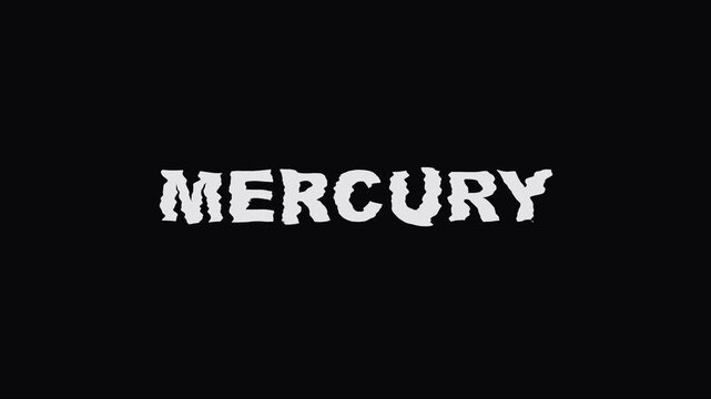 Mercury text title animation with distorted glitch effect on 4k black background, typography