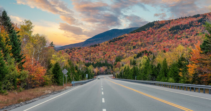 Autumn sunrise on White Mountain Road - New Hampshire	