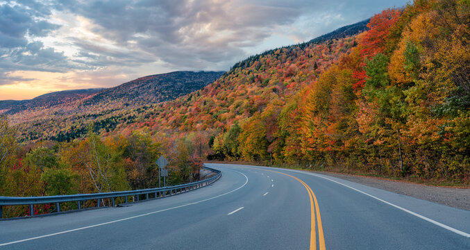 Autumn sunrise on White Mountain Road - New Hampshire	