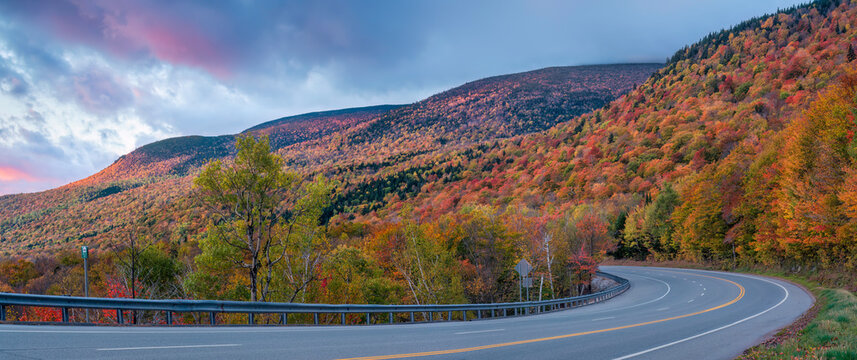 Autumn sunrise on White Mountain Road - New Hampshire	