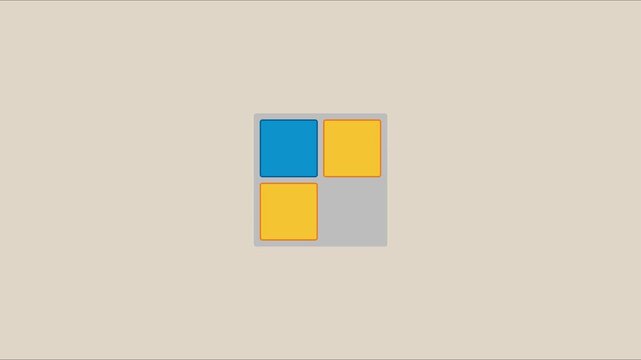 Minimalist abstract motion with rotating blue and yellow squares on neutral animation 4k background geometry