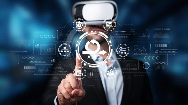 Businessman Using Virtual Reality Technology to Analyze Data and Metrics with Futuristic Interface in Modern Workplace Setting. Entropy.