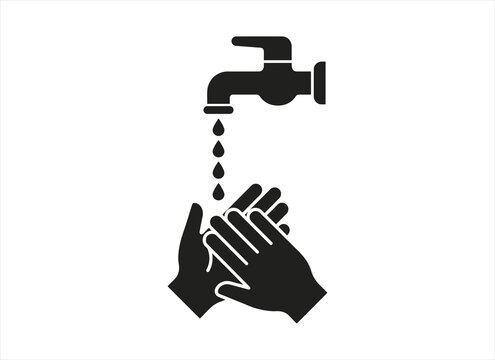 Black and white vector icon of hands washing under a water tap representing hygiene and sanitation with hand washing vector graphic soap lather health care wash hands
