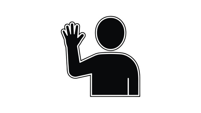 Black of a person with raised hand waving hello or greeting isolated on white background, human user avatar