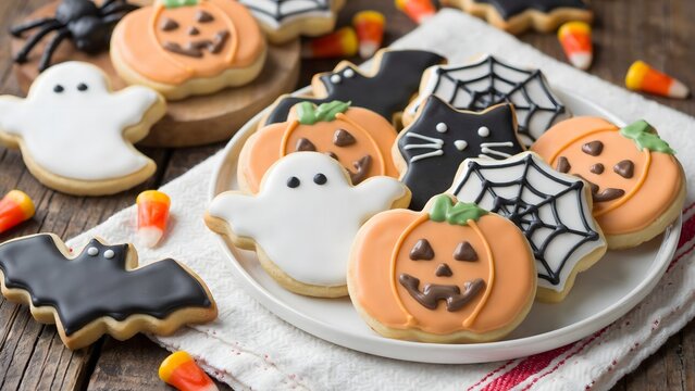 Halloween Cookies with Spooky and Cute Decorations for Holiday Celebrations