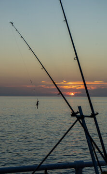 Fishing on the Promenade by the sea in the summer in Aberystwyth, Ceredigion, Wales,UK