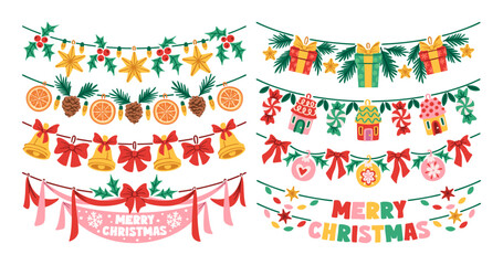 Naklejka premium Garland Christmas Elements Hanging Cartoon