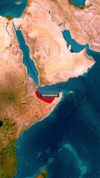 Somaliland Region Highlighted on World Map, Vertical 3D Satellite Zoom In Animation