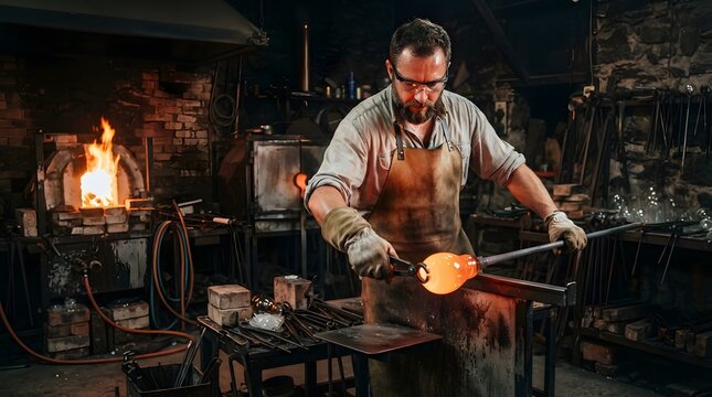 Man working on piece of metal in industrial workshop for fabrication and skilled craftsmanship