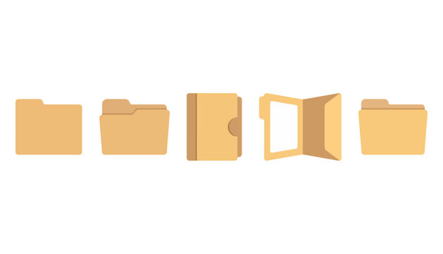 Set of file folders in various positions and designs isolated on white background with file folder paper folder document folder office folder