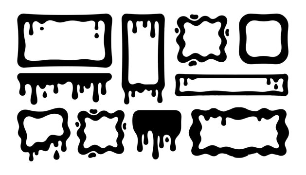 Set of black dripping slime frames and borders with gooey liquid texture slime border slime vector slime frame goo frame dark frame halloween
