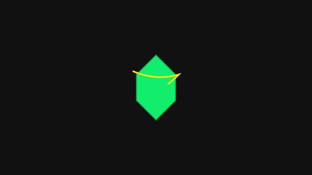Minimalist green hexagon shape with dynamic yellow line motion animation 4k abstract