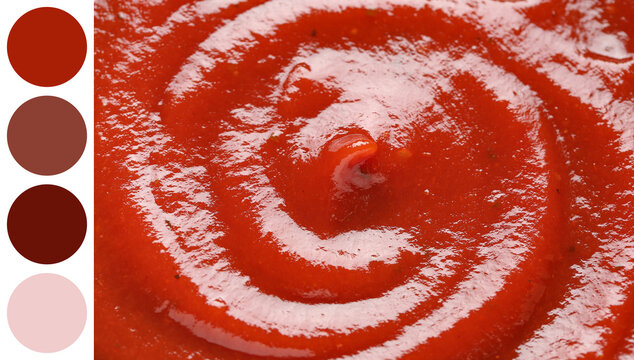 Food texture and culinary background, close-up of vibrant red ketchup swirl, sauce and condiment for cooking and dining