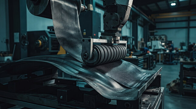 Robotic arm applying carbon fiber composite sheet to curved mold