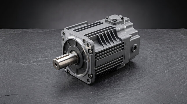 Industrial electric motor on dark textured stone background