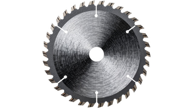 Circular saw blade with sharp teeth, isolated on transparent background