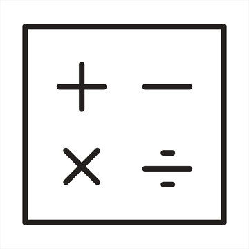 Black outline calculator math symbols icon showing addition subtraction multiplication division with arithmetic icon