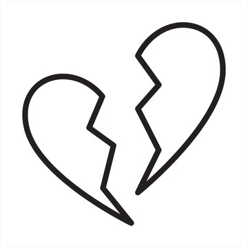 Black outline icon of a broken heart symbol representing heartbreak romance and separation with love loss