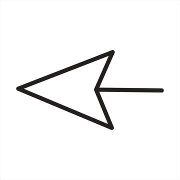 Black outline icon of a left pointing direction arrow for navigation and user interfaces with back arrow