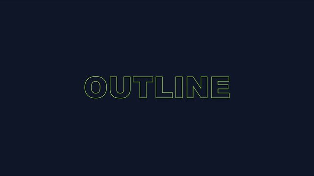 Minimalist outline text animation on dark 4k background, for modern presentation, typography