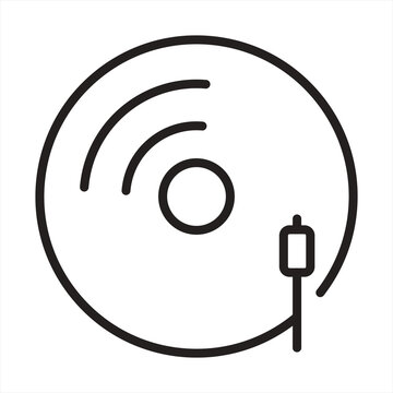 Minimalist vinyl record player icon outline vector illustration isolated on white background with turntable icon