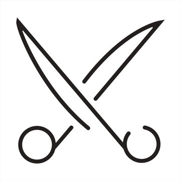 Black outline icon of open scissors crossing each other isolated on white background with scissors crossing isolated