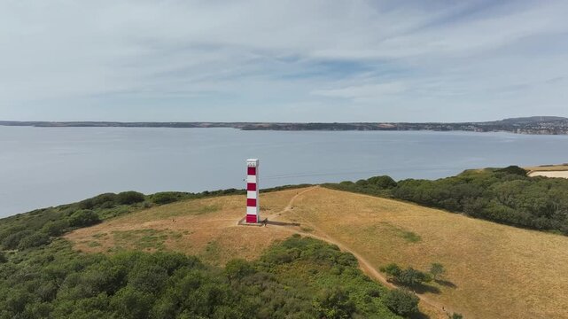 Gribbin Daymark over Gribbin Head from a drone, Fowey Estuary, Fowey, Cornwall, England