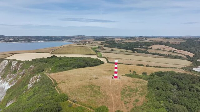 Gribbin Daymark over Gribbin Head from a drone, Fowey Estuary, Fowey, Cornwall, England