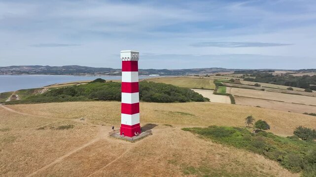 Gribbin Daymark over Gribbin Head from a drone, Fowey Estuary, Fowey, Cornwall, England