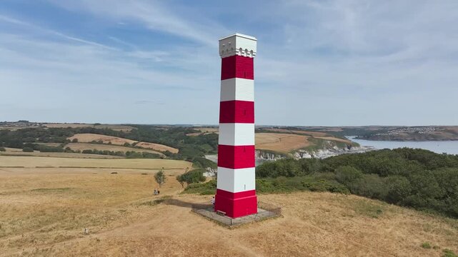 Gribbin Daymark over Gribbin Head from a drone, Fowey Estuary, Fowey, Cornwall, England