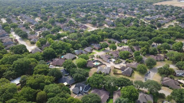 Winding neighborhood streets link private cul de sacs near Ten Mile Creek parklands. Custom backyard swimming pools, detached family residences highlight tranquil enclaves, DeSoto, TX