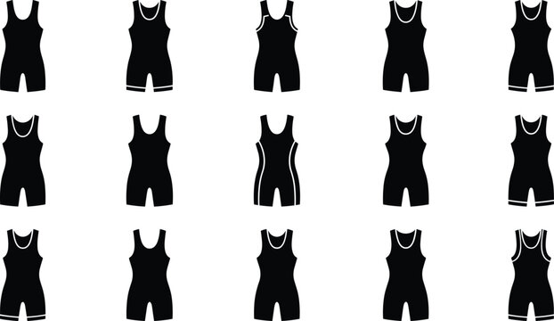 Sleeveless Romper Silhouette Collection with Different Necklines and Short Leg Designs Isolated on White Background