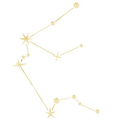 Aquarius watercolor constellation illustration on isolated background. Golden zodiac star map for astrology, horoscope, nursery decor, celestial collections and fantasy designs. © Alisles