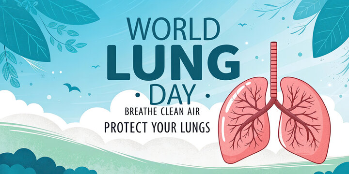World Lung Day Poster with Lungs and Botanical Elements for Clean Air Awareness