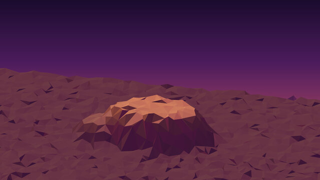 Low poly landscape of desert mesa with purple sky