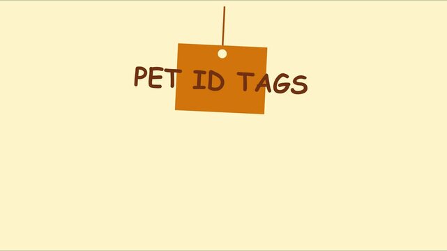 Pet id tags hanging sign animation for veterinary clinic and animal care services 4k animal identification