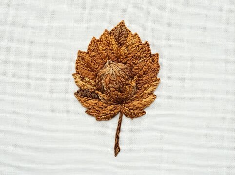 Dried hop flower cone with textured golden-brown petals and stem