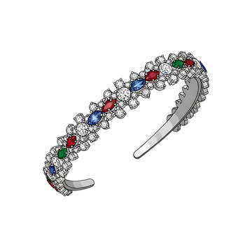 Sparkling diamond and gemstone encrusted bangle bracelet with colorful ruby and sapphire stones bracelet gemstone sapphire accessory glamorous engagement precious valuable expensive isolated