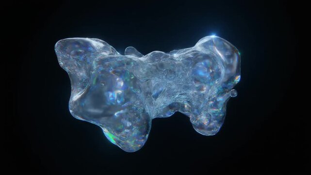 Abstract Liquid Form, Bioluminescent Fluid Sculpture, Water Droplet Nebula
