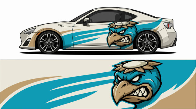 Custom vehicle wrap design featuring a fierce blue eagle mascot graphic.