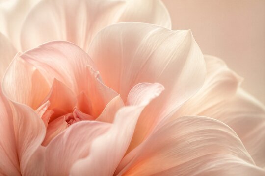 Peony bloom revealing layered petals on soft background