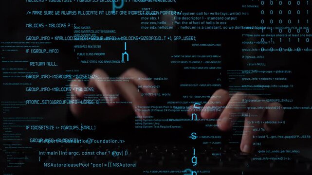A captivating close-up image showcasing hands typing on a keyboard, immersed in a dark environment filled with lines of code, highlighting the world of programming. Xenic