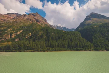 Fotobehang Olijf A picturesque landscape view of Lago de Place Moulin in the Aosta valley (Alps, Italy)  © k.dei