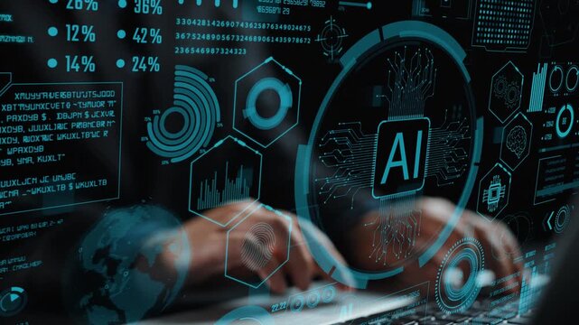 High-tech data interface showcasing artificial intelligence concepts with detailed analytics, dynamic visuals, and user interaction, perfect for tech-related projects. Cipher