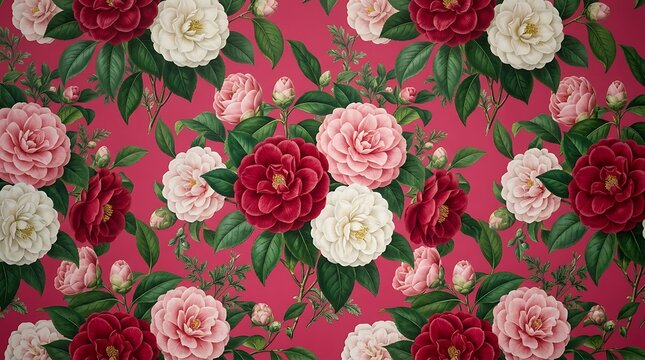 Vintage floral pattern with camellia flowers