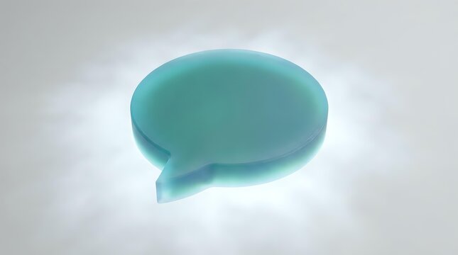 Translucent turquoise speech bubble floating against soft white