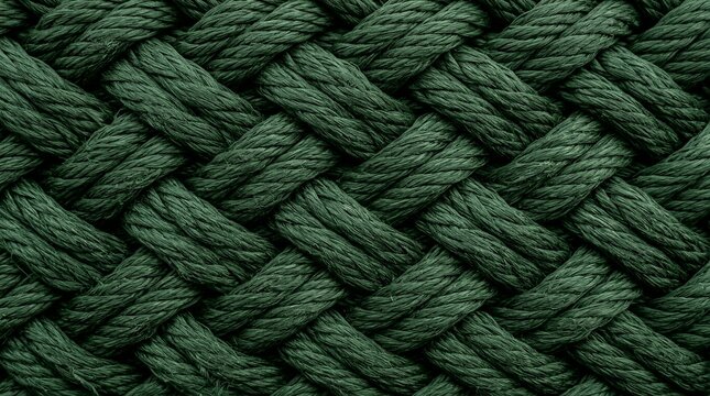 Thick green rope braided pattern on dark surface closeup