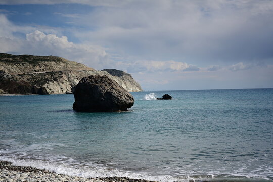 Petra tou Romiou Aphrodite beach rock formations and cliffs in Cyprus