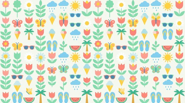 Minimalist Geometric Spring and Summer Season Icons and Symbols Collection Pattern Background spring summer season symbols minimalist geometric flaticon collectionpattern background