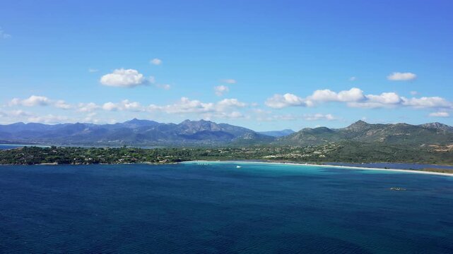Aerial footage showcasing the stunning Spiaggia Lu Impostu beach near San Teodoro, Sardinia, Italy.